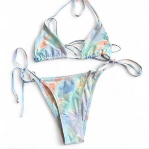 Tie Dye Micro Triangle Halter Tie Side Bikini Set